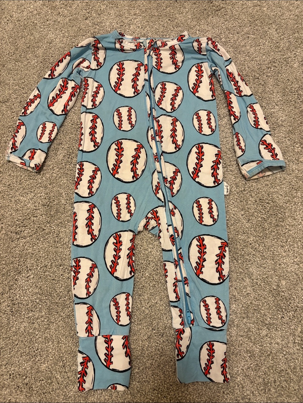 Gigi & Max toddler Blue Baseballs Zip One-Piece 24 months
